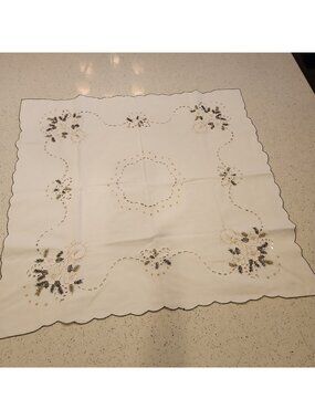 Vintage Madeira  Embroidery Cutwork Baumwolle Christmas Tablecloth 31"